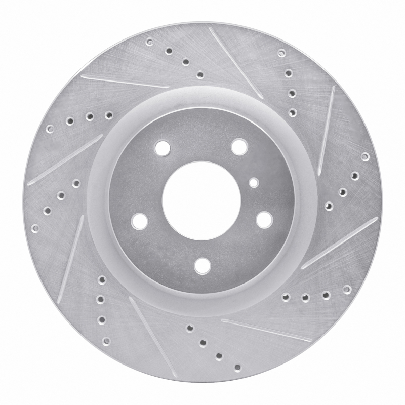 Infiniti G35 Brake Rotor (1) - Front Right - R1 Concepts - Drilled & Slotted - Silver - `03-`08